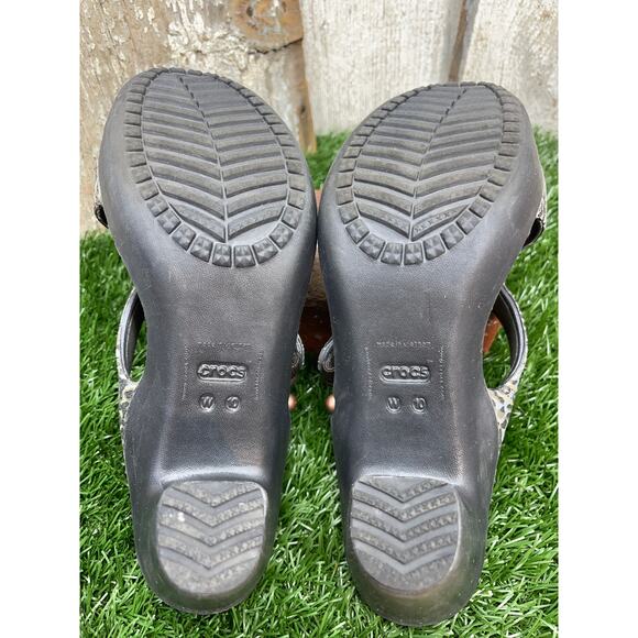 Crocs Women’s Size 10 Cyprus IV Sparkle Leopard Heels Sandals Brown Black - Picture 7 of 7